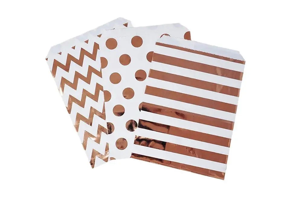 

5"*7" Rose Gold Foil Polka Dot Chevron Paper Treat Candy Bags Goody Favor Bags Birthday Wedding Party Table Supplies