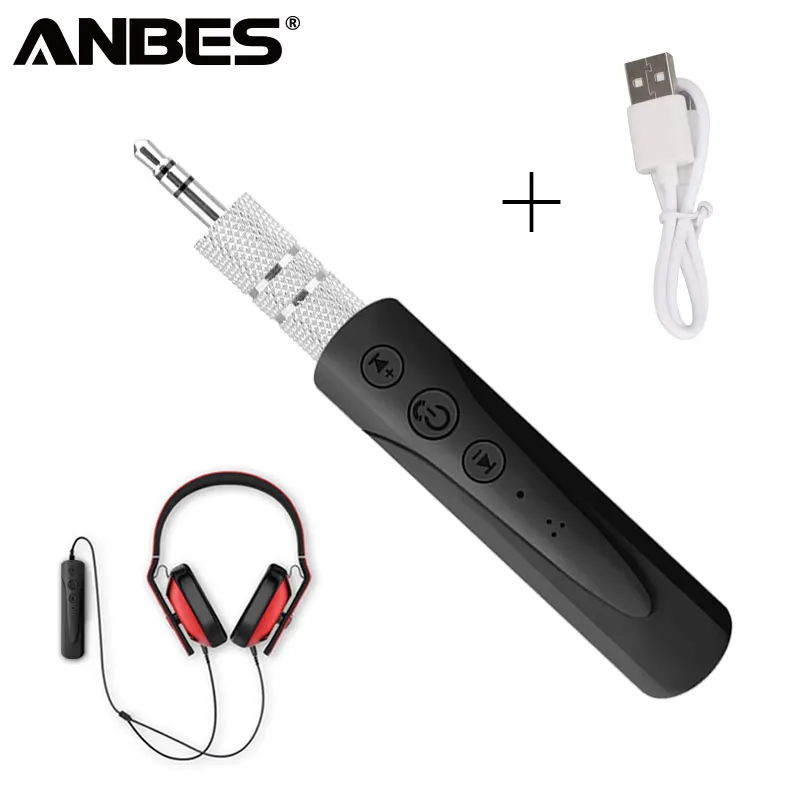 ANBES Car Bluetooth Music Receiver 3.5mm Streaming A2DP Wireless Auto AUX Audio Adapter with Mic for Vehicle Speaker
