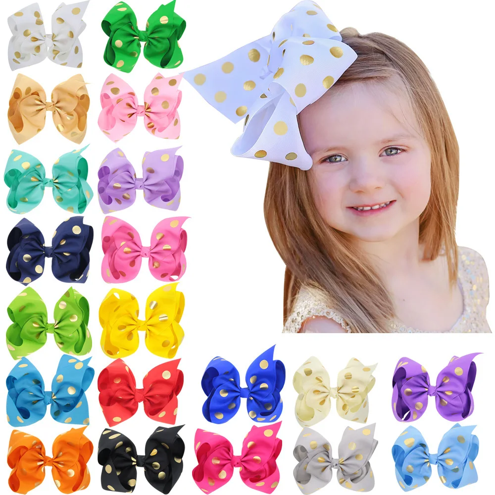 12pcs/lot Hot New Bronzing Dot Print JOJO Bow Hair Clips Grosgrain