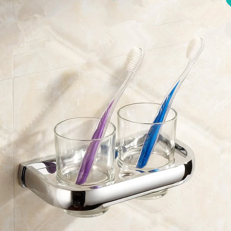 Bathroom Accessories,Brass Modern Chrome Toothbrush Tumbler&Cup Holder