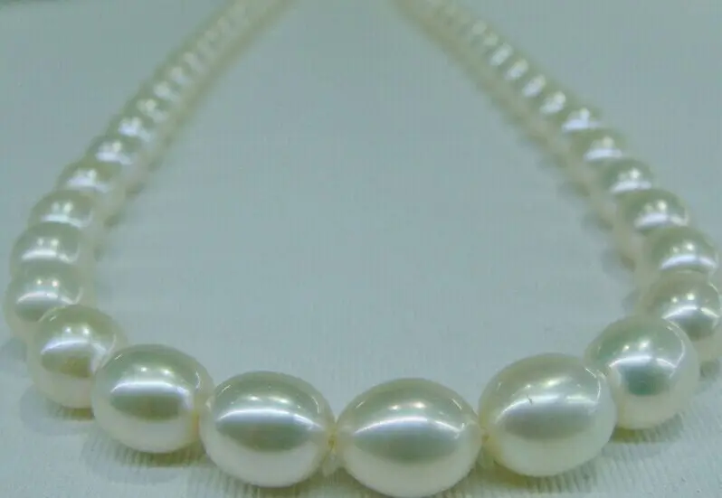 

Superb 18"10-13mm Natural south sea genuine white drop pearl necklace