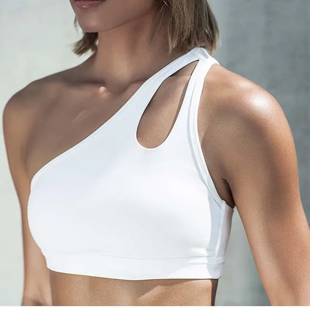 US $11.25 Sexy One Shoulder Women's High Personality Oblique Sports Bra Running Fitness Bra Yoga Top Gym Clot