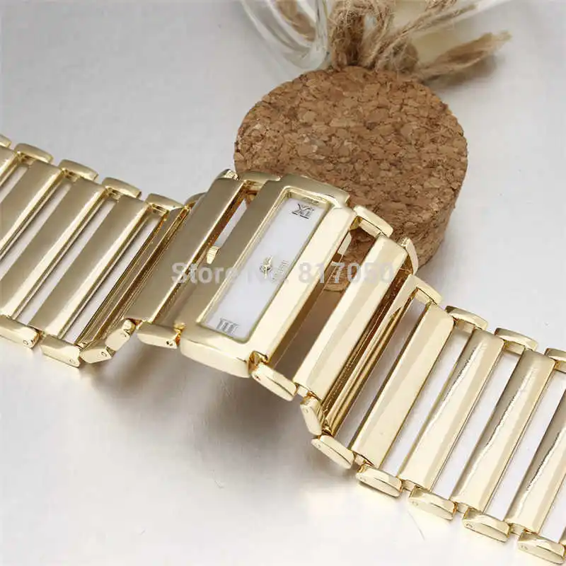 Новое модное платье Кварцевые классические женские часы Золотой Большой Прямоугольник Чехол широкий сталь для женщин браслет на цепочке наручные часы подарок