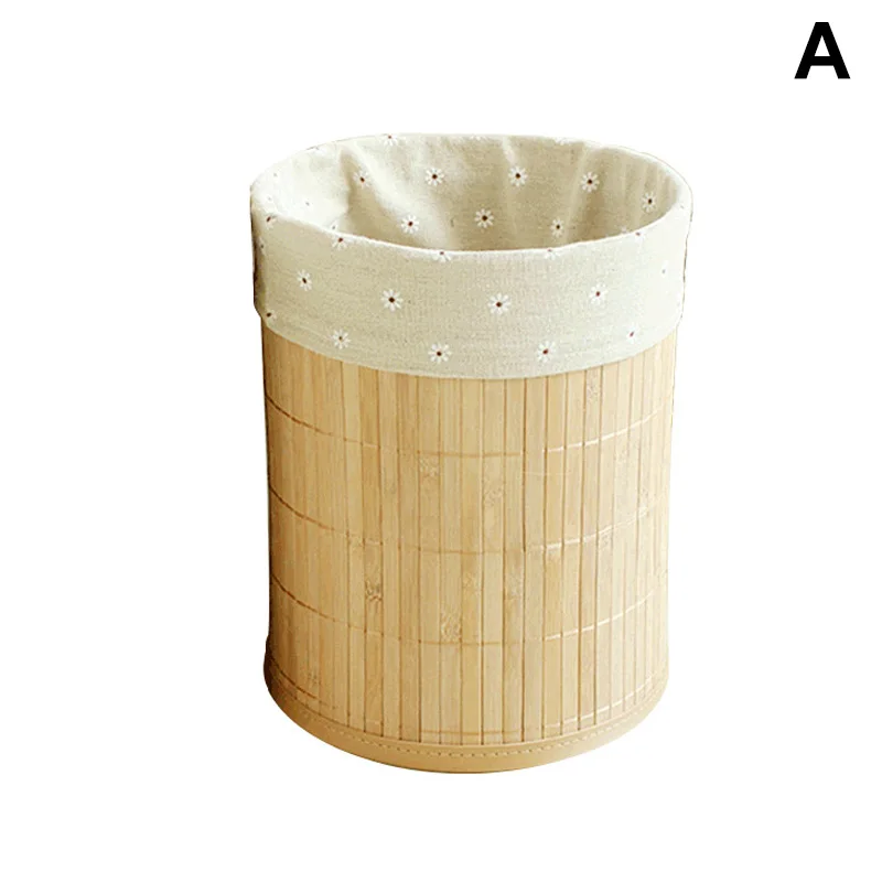 

Folding Round Bamboo Storage Basket with Washable Cloth Liner for Home @LS AP16