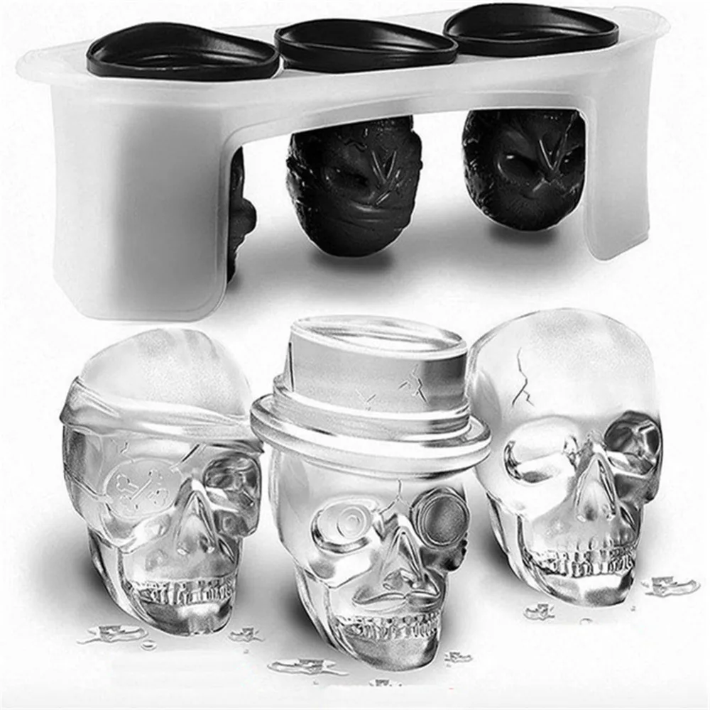 

High quality 3D Skull Head Ice Cube Mold Halloween Home Bar Silicone Skull Ice Cube Tray Biscuit Cake Chocolate Maker Moulds