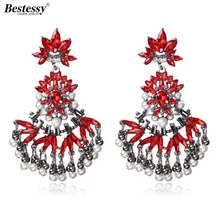 

Bestessy Big Long Vintage Crystal Earrings 2018 Za Fashion Flower Fringed Statement Drop Dangle Earrings For Women Jewelry