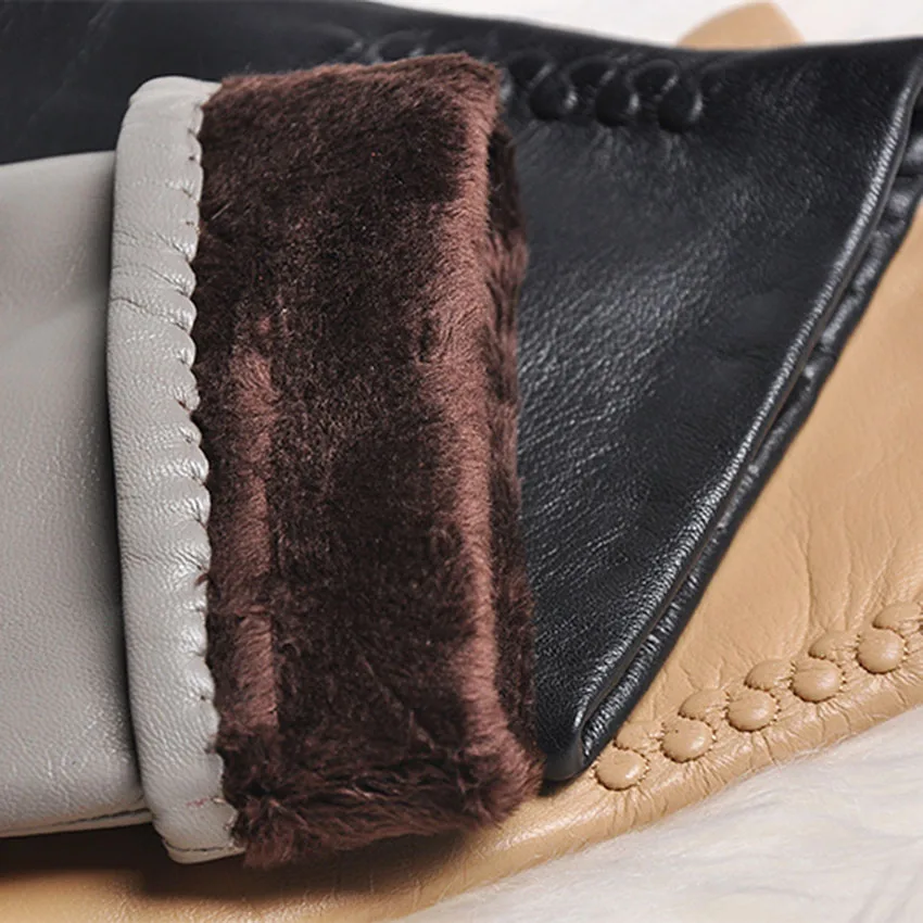Women Black Touch Leather Gloves Winter Fashion Touchscreen Genuine Goatskin Driving Glove Plus Warm Velvet  Top Sale L013NC2