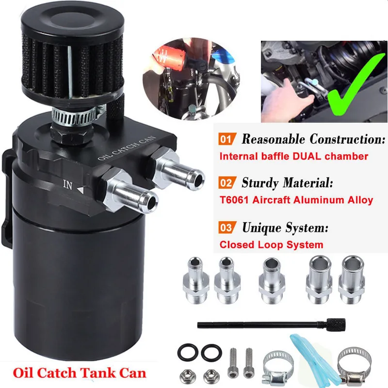 

Universal 0.3L Aluminum Oil Catch Can Kit Baffled Breather Petrol Diesel Turbo Tank Reservoir Filter