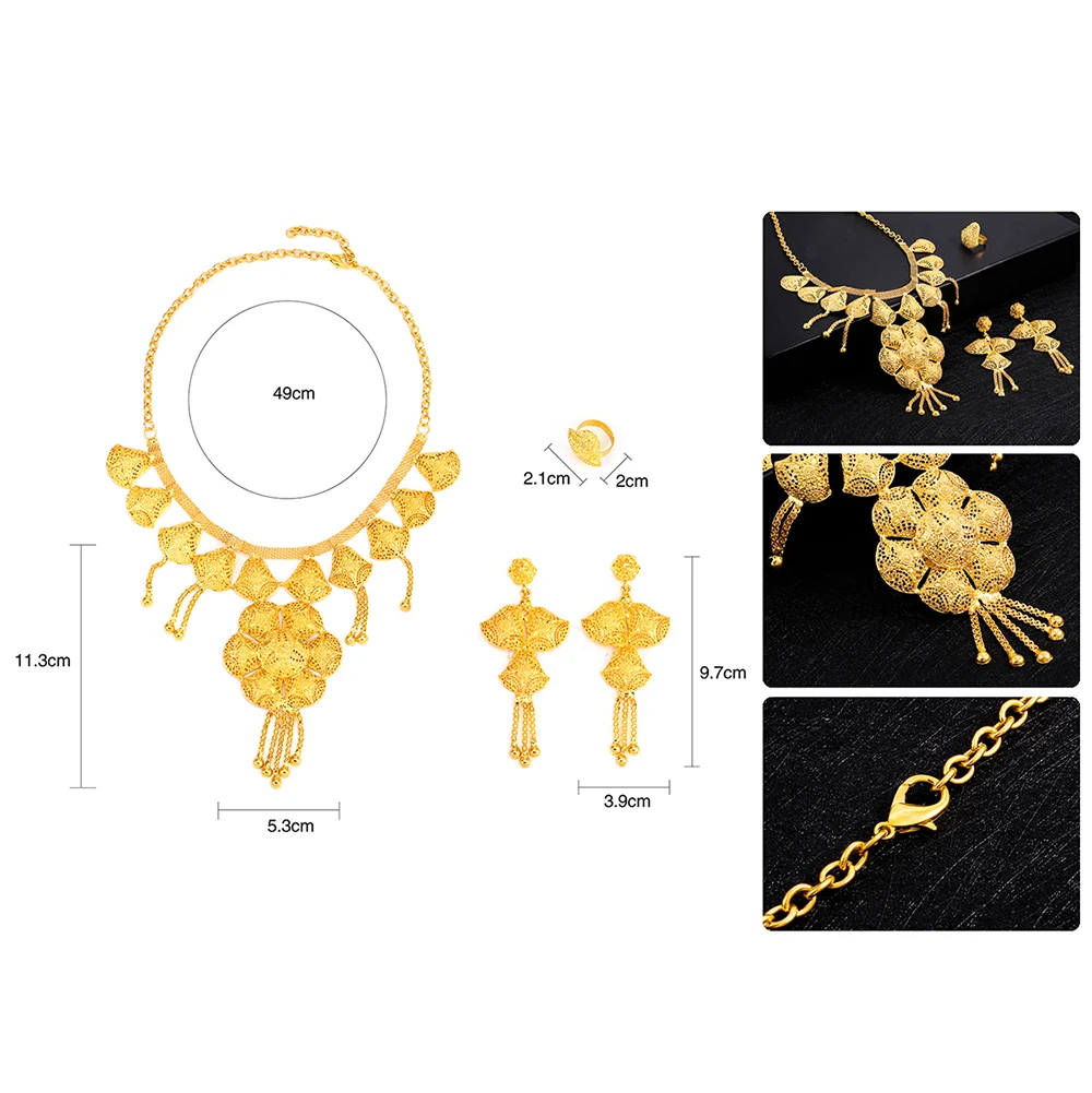 Ethlyn великолепные африканские/эфиопийские свадебные золотые цвета большая Подвеска Ожерелье серьги с кисточками Регулируемые кольца Ювелирные наборы S281