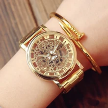Relojes Hombre 2016 Montre En Acier Inoxydable Montre Femme Grand Cadran Montre En Or Genève Montre Femmes Bande Squelette Montre Uhren
