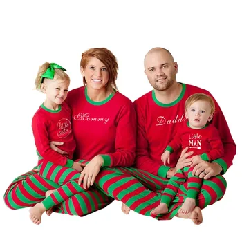 

Christmas Letter Print Red Green Striped Pajamas Set Family Matching Mother Father Kids Xmas Nightwear Home Wear Christmas Gift