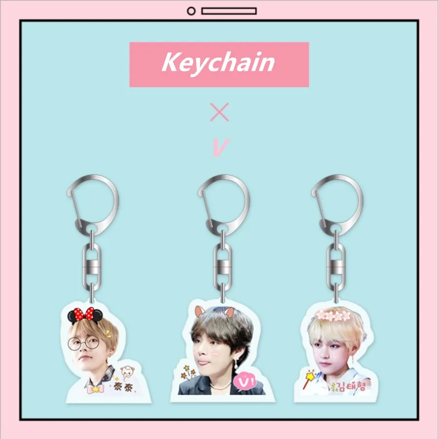 

Kpop V Cute Photo Acrylic Keyring Keychain Key Holder Taehyung Fashion Bag Pendant