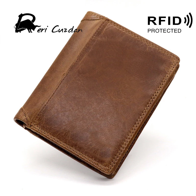 

DERI CUZDAN Men Wallets Zipper Wallet and Purses European and American Style Rfid Wallet Leather with Coin Pocket Short Vintage