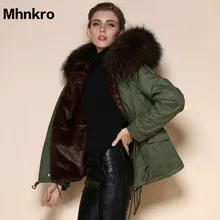 Mhnkro новая теплая женская зимняя верхняя одежда коричневая Женская парка из искусственного меха с капюшоном енота Mr Mrs куртка армейское пальто