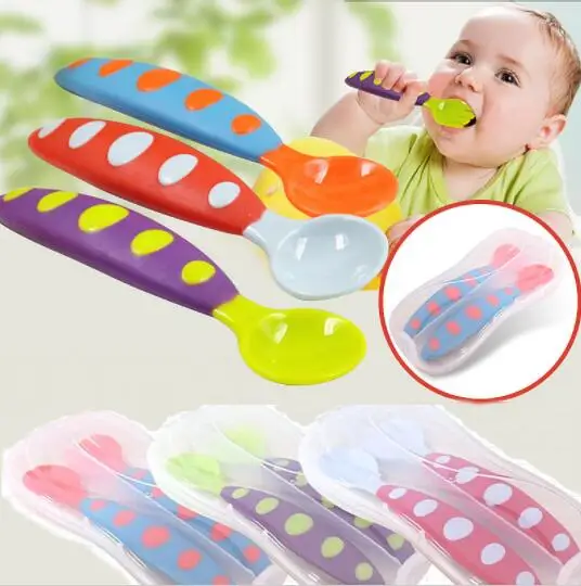 

2pc Baby Spoon and Fork Set Infant Children Soup Fork Baby Toddler Spoon Cute Tableware Feeding Infant Utensils with box