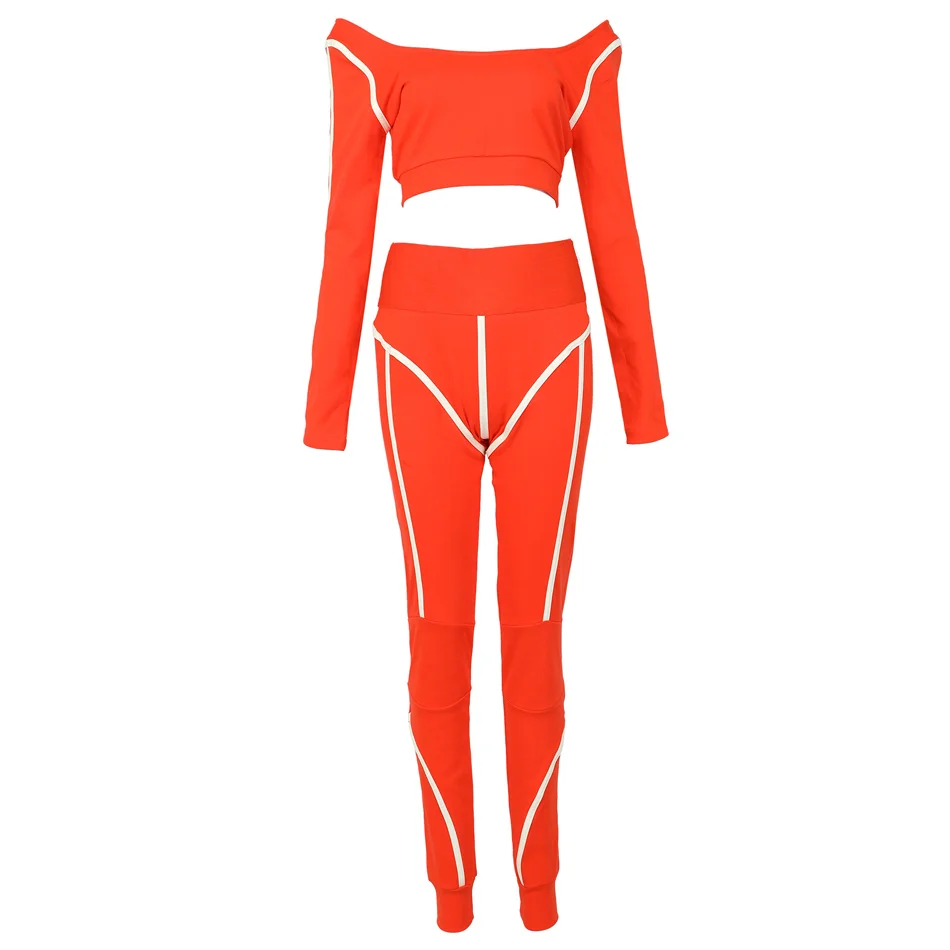 Модный спортивный комплект, флуоресцентная полосатая спортивная одежда с длинными рукавами, комплект из 2 предметов, светящийся укороченный верхние Леггинсы Узкие женские штаны