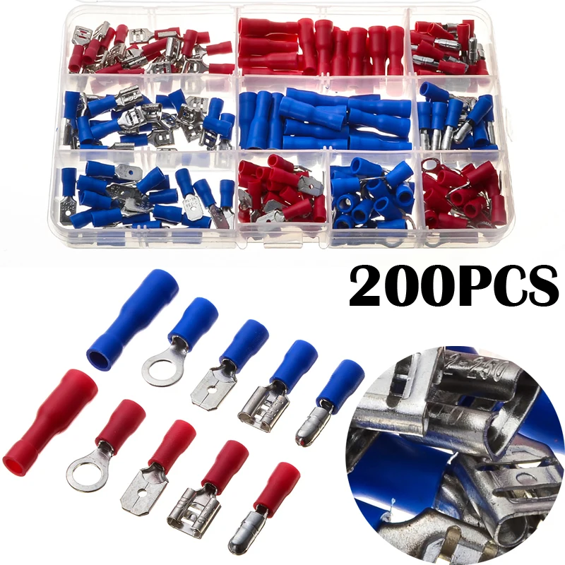 200Pcs/Set Red Blue Terminators Assorted Insulated Spade Bullet Ring