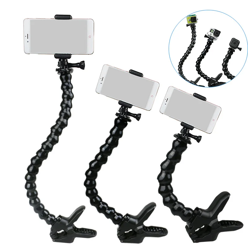 

New Goose Neck with Clamp for Gopro Selfie Stick with Phone Holder for Iphone Xiaomi Huawei Samsung Phones Monopod for Shooting