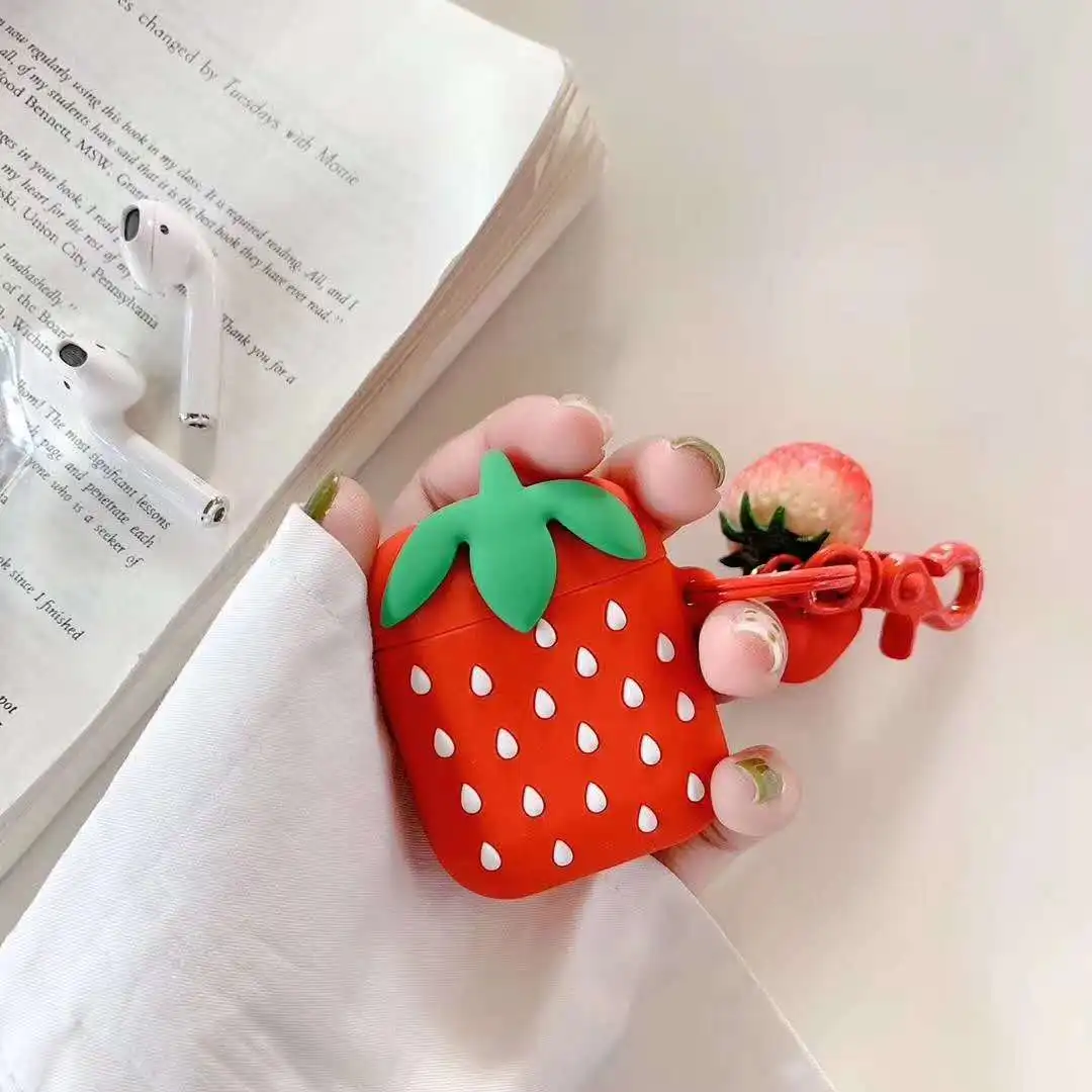 الفراولة الهاتف المحمول سلسلة ل airpods سماعة لينة حقيبة العالمي التمهيد الهاتف عقف حزام ، الفاكهة نمط المعصم الفرقة