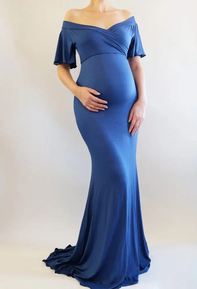 Sexy Mermaid Maternity Dresses Maxi Maternity Clothes Gown For Photo Shoots Off Shoulder Women Pregnancy Dress Photography Props (2)