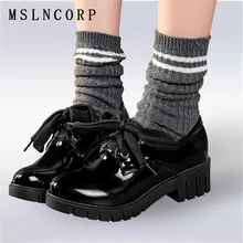 Большие размеры 34-43; модная повседневная обувь на платформе; сезон весна-осень; женские оксфорды из мягкой кожи на квадратном каблуке со шнуровкой; винтажные туфли на плоской подошве