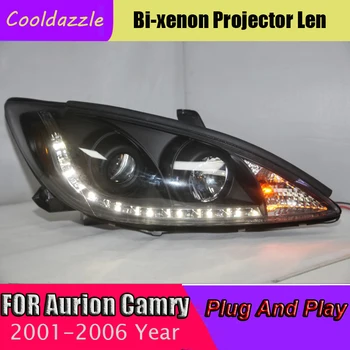 

R8 Style Aurion Camry LED Head Lamps Black Housing 2001-2006 Year Daytime Running Lights Bi-xenon Projector LENS HID Kits
