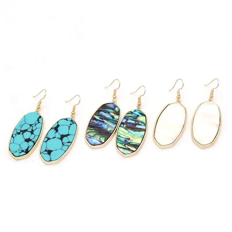 

ZWPON 2018 New Natural Stone Acrylic Oval Earrings for Women Fashion Designer Abalone Shell Large Earrings Jewelry Wholesale