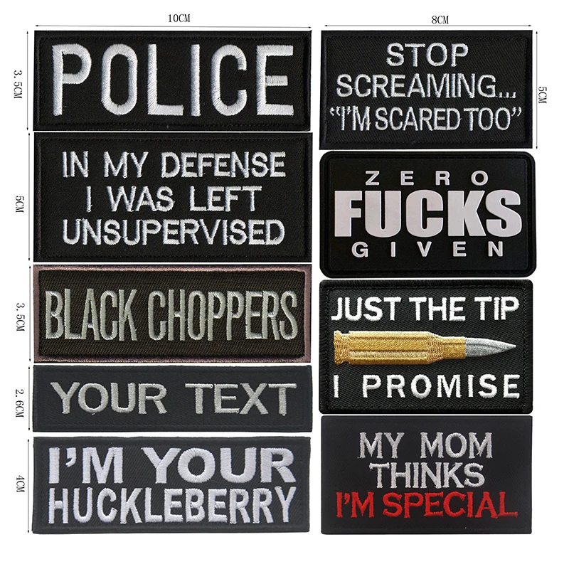 

Black White English Letter Embroidery Patch Clothing DIY Stripes Written Text Warning Your Text Sticker Clothes Letter Badge