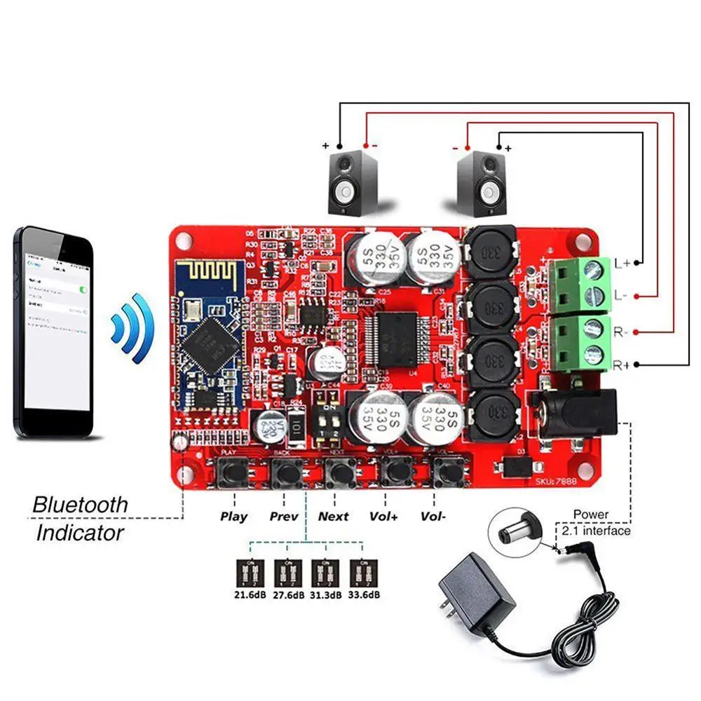 

TDA7492P 50W+50W Bluetooth 4.0 Wireless Digital Audio Receiver Amplifier Board HIFI Amp Module