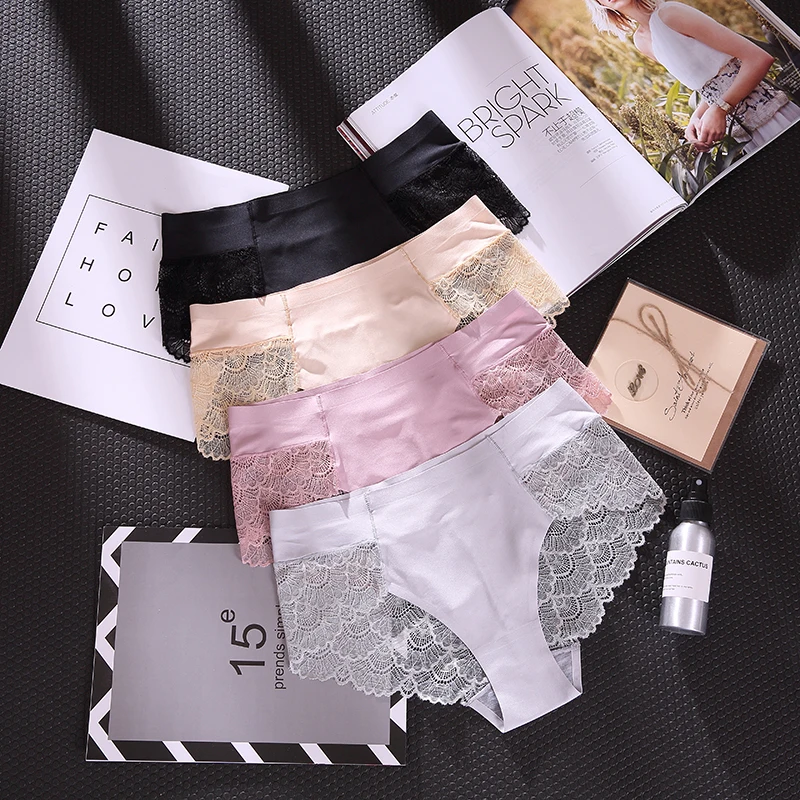 

Sexy Women Underwear Silk Lingerie Panties for Women Briefs Lace Seamless Comfortable Brief Panties Underwear 4Pcs/Lot P0098