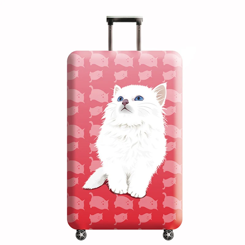 Защитный чехол для путешествий, чемодан с милыми животными защитный чехол, растягивающийся пылезащитный чехол 18-32 дюймов, чехол для чемодана аксессуары - Цвет: Elegant white cat
