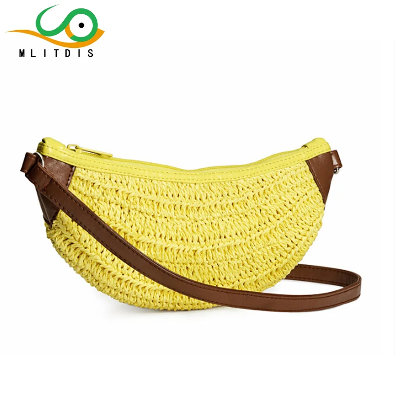 

MLITDIS New Banana Straw Messenger Summer Bags For Beach Stroh Bag Women Shoulder Bag Woven Day Clutch Flap Bags Beach Package