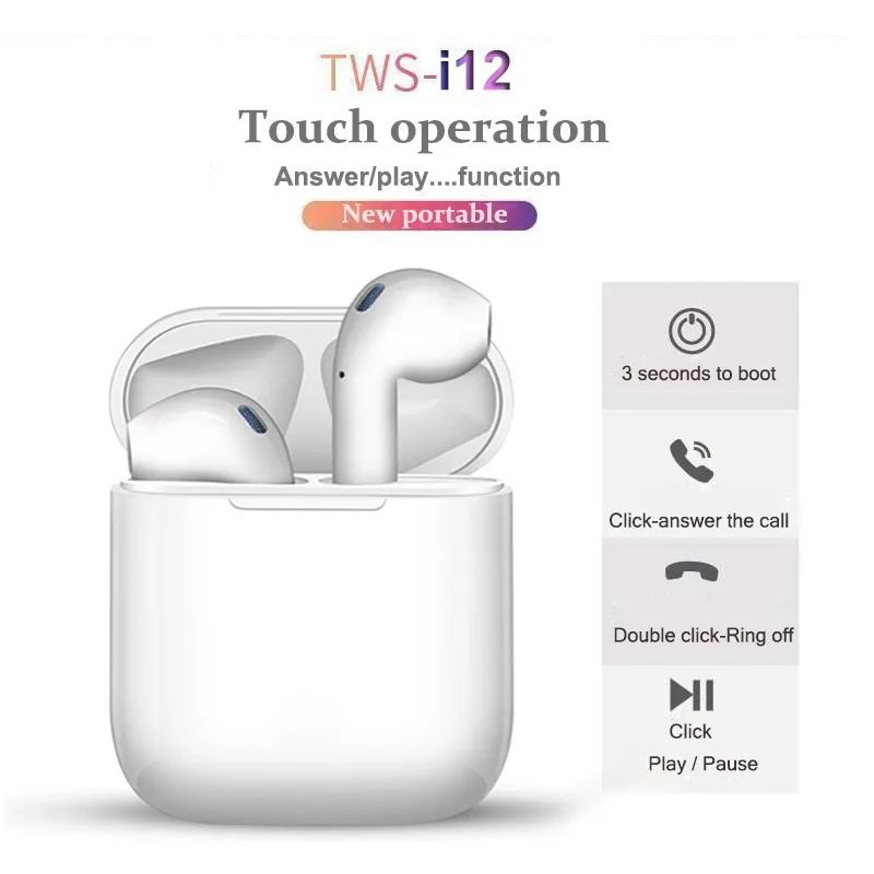 

New i12 TWS Touch Control Mini 1:1 Wireless Bluetooth 5.0 earphones headset With Charging Box Pk i10 i11 tws for iPhone xiaomi