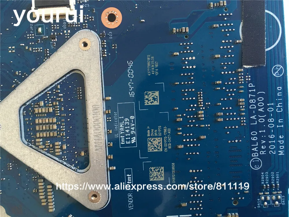 Yourui для материнская плата для Dell inspiron 14 5468 5468D sr2zu i5-7200u Процессор 00YP25 CN-00YP25 0YP25 BAL60 LA-D871P