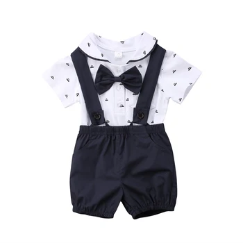 

2018 Summer Newborn Kid Baby Boy Outfit Clothes Romper Jumpsuit Shorts Gentleman Black Red Set