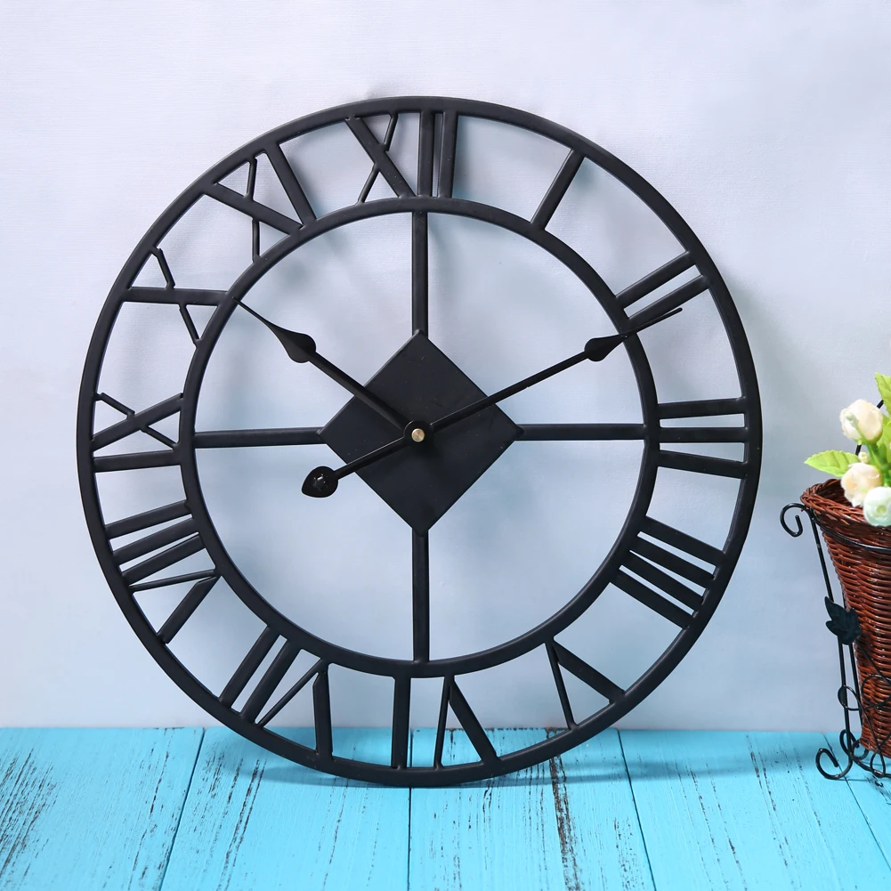 Comprar Reloj de pared tradicional negro Vintage hierro decoración del hogar reloj números romanos reloj de cuarzo mecanismo Relojes de pared