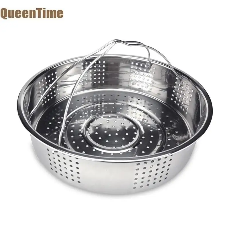 

QueenTime Stainless Steel Steamer Basket Vegetable Colanders With Handle Food Steamer Kitchen Strainers Sieve Cooking Gadgets