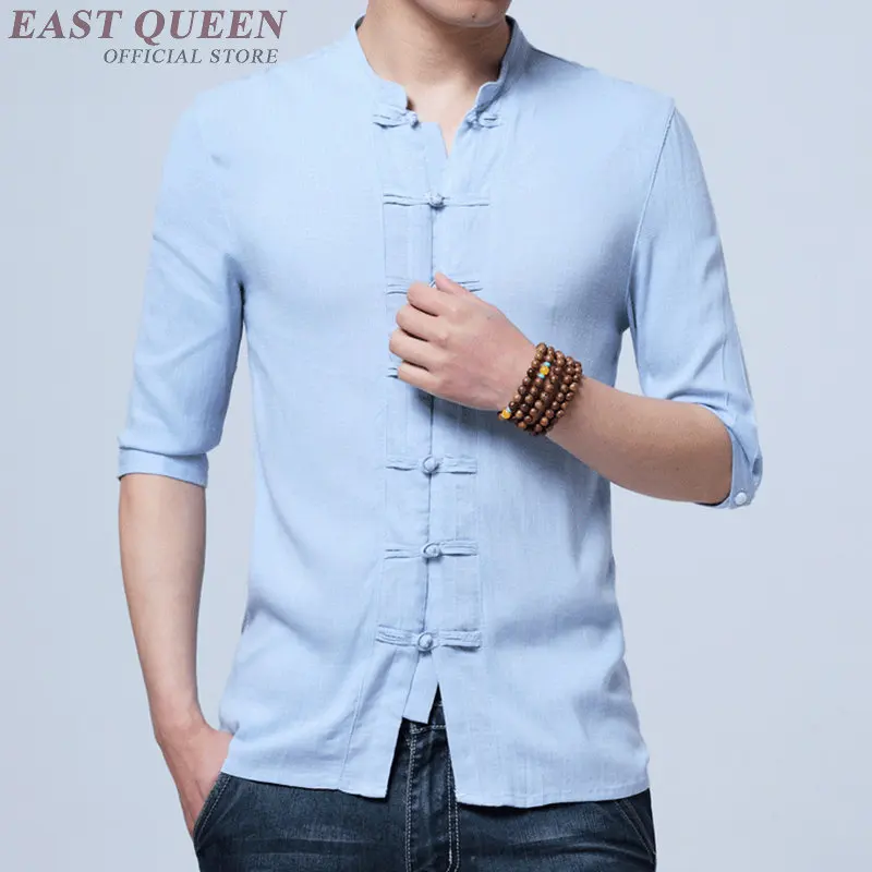 Traditional Chinese Clothing For Male Chinese Mandarin Jacket Cotton Linen Shirt Shanghai Tang Tops Oriental Clothes Men KK2860 - Цвет: 3