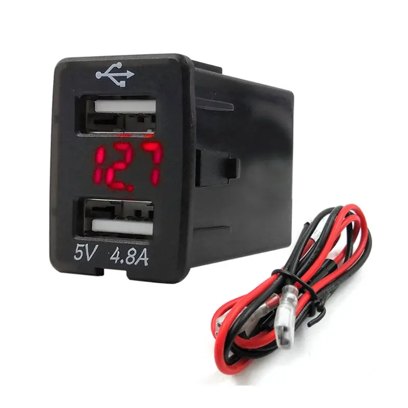 12V Dual USB Автомобильное зарядное устройство светодиодный вольтметр 4.8A адаптер