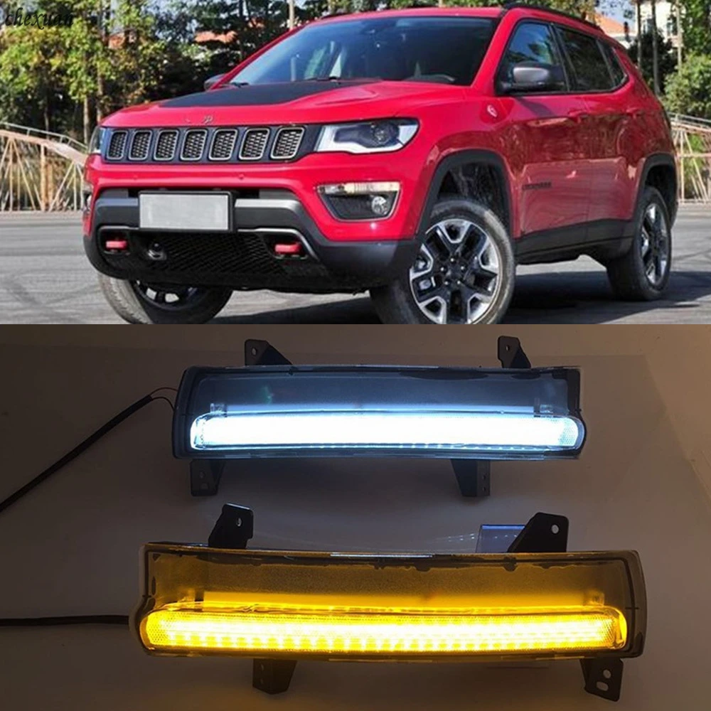 

CSCSNL 1 set LED DRL Daytime Running Lights Daylight With turnning yellow signal Lamp car-styling For Jeep Compass 2017 2018
