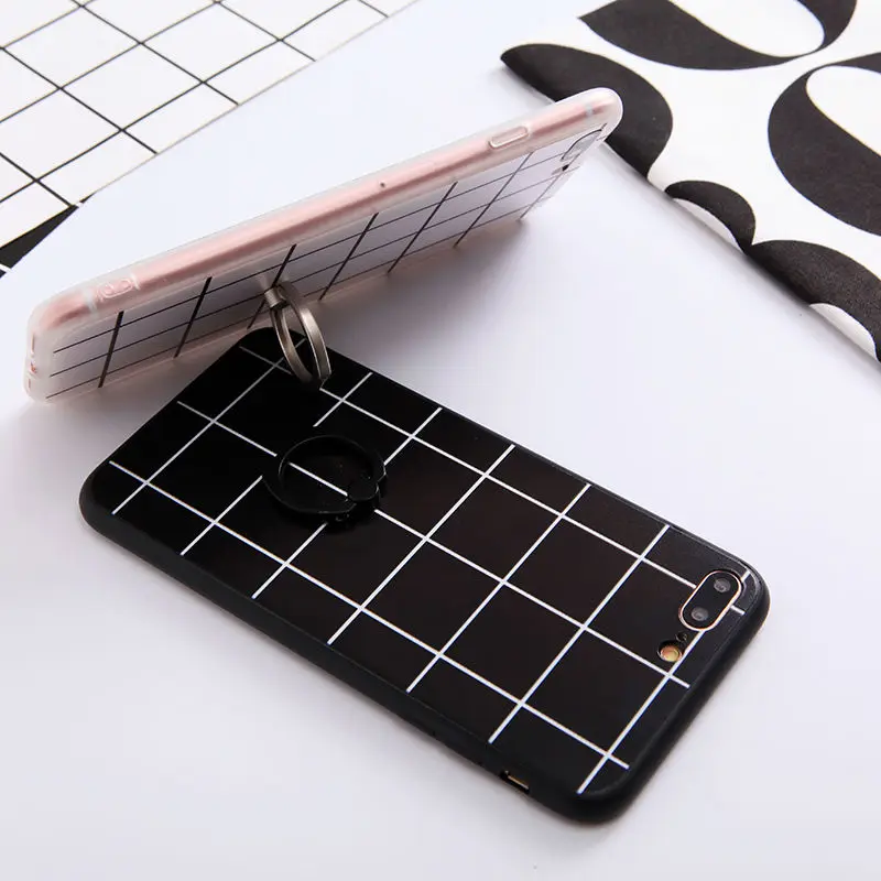 fashion grid mesh pattern phone case with finger ring For iPhone 6 6S 6plus 6Splus 7 7plus back cover funda para kickstand | Мобильные