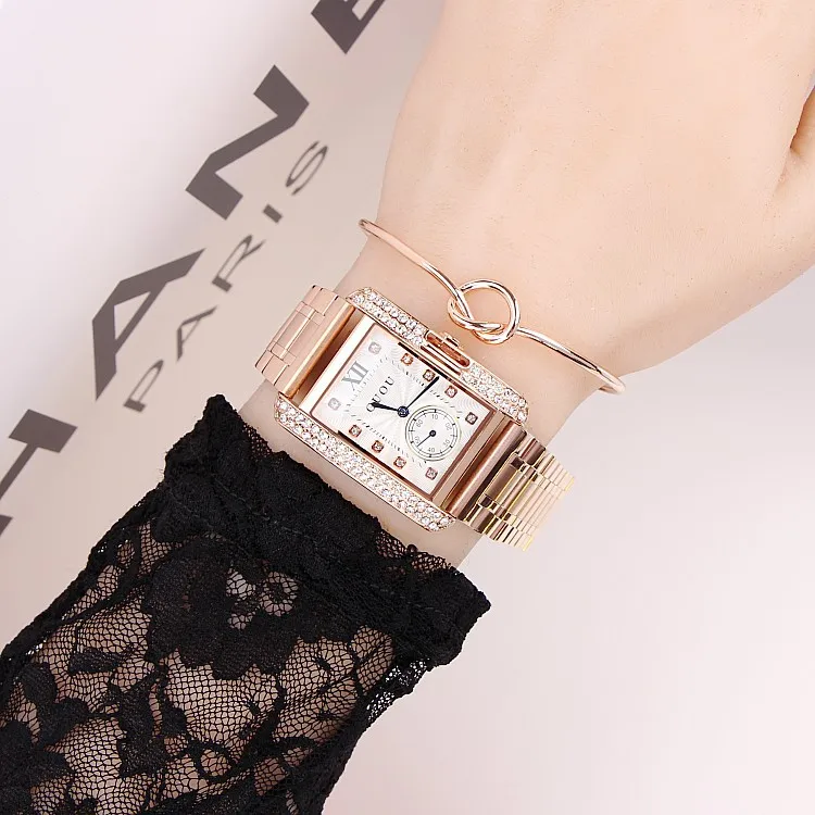 HK Брендовые Часы из золотистой стали, Ретро стиль, квадратный бриллиантовый браслет, женские кварцевые роскошные подарочные наручные часы