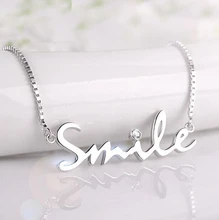 925 Sterling Silver Smile Letter Necklaces & Pendants For Girls Cubic Zircon Diamond Assertion Necklace Jewellery Collier D55
