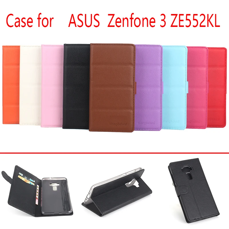 

For Asus Zenfone 3 ZE552KL Case Leather Litchi Grain for Asus Zenfone 3 ZE552KL Phone Bags case Cover Luxury Wallet Stand Card