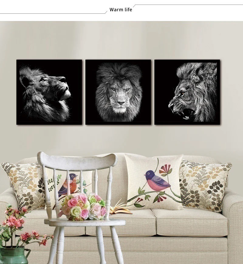 Черно-белая картина с изображением Льва домашний декор настенная художественная Скандинавская Картина на холсте яркое животное современное искусство, принт и плакат для гостиной
