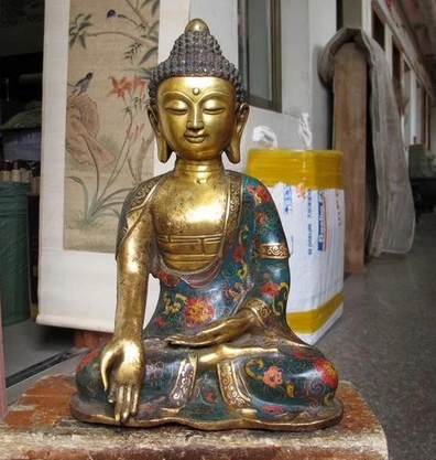 

xd 001439 Tibet Folk Fane Bronze gild cloisonne Tathagata Sakyamuni Buddha Statue