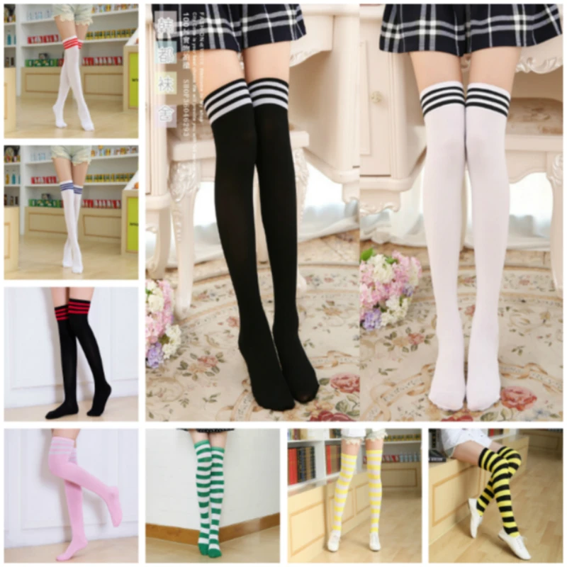 

Overknee Anime Socks Striped Elastic Leggings All Match Stage Anime Cosplay Costume Adult Cartoon in Carnaval Halloween Party