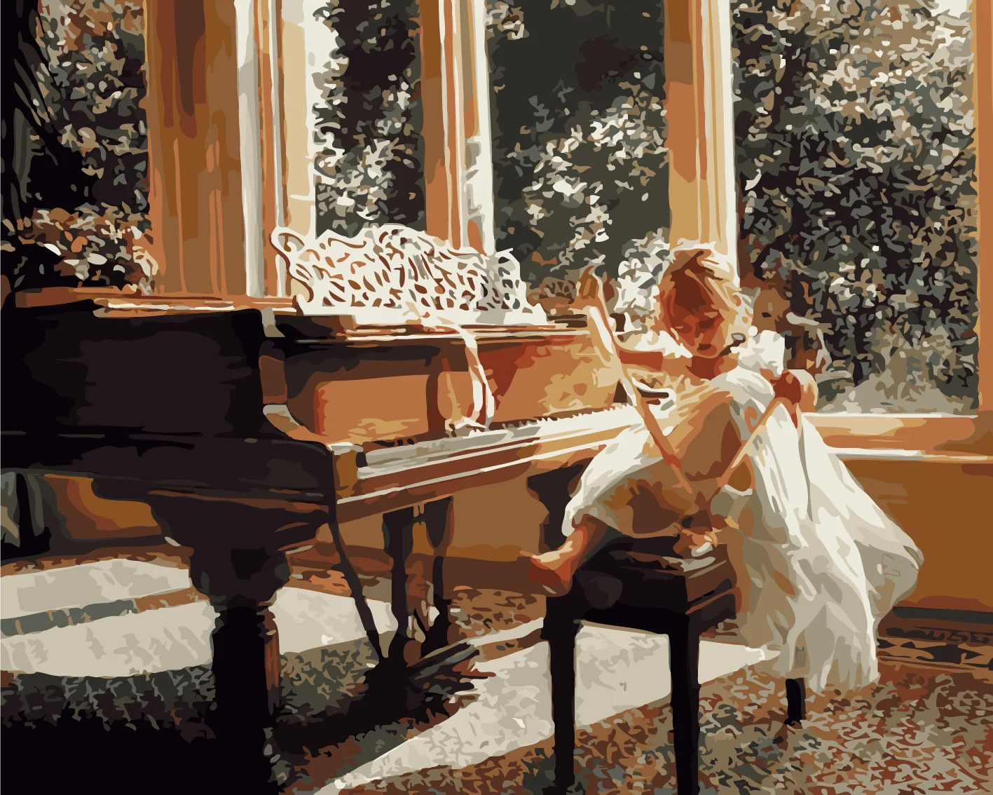 The little girl playing the piano DIY Digital Oil Painting By Numbers