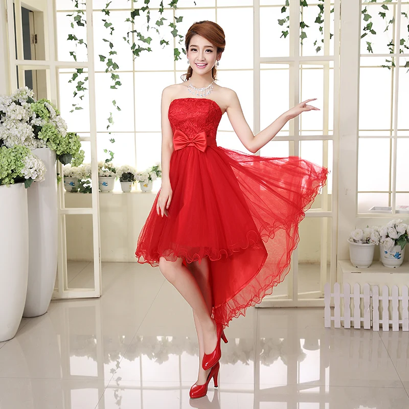 Red Short Wedding Dresses Strapless Vestido De Noiva De Renda 2016 Dinner Dress Low high Off the