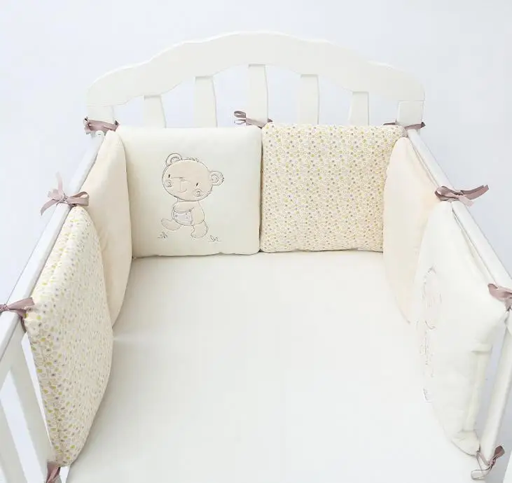 

6 Pcs Baby Bed Bumpers Soft No Stimulation Baby Cot Bumper Cotton Cartoon Bear Embroidery Cushion Crib Baby Bedding Bumper
